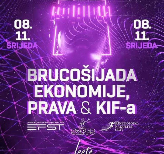 poster koji poziva na brucošijadu ekonomije, prava i kif-a. sadrži datum i kontakt broj.
